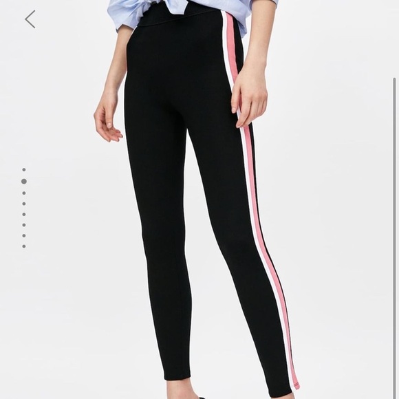 Zara Basic Women's Medium Pull On Legging Pink + White Stripe Athletic Pants - Picture 2 of 9